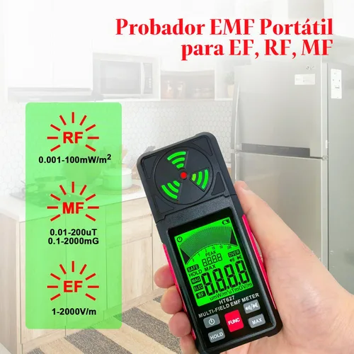 Vista 5 de Medidor EMF, detector de radiación de campo electromagnético portátil 3 en 1, probador EMF de mano para EF, RF, MF, señal WiFi, detector