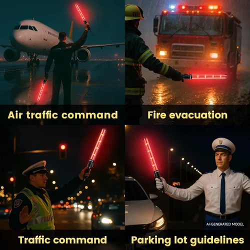 Vista 7 de E-RIDING Paquete de 1 varita de tráfico, varitas rojas de control de tráfico aéreo de 16 pulgadas, bastón de seguridad de tráfico LED con 3 modos