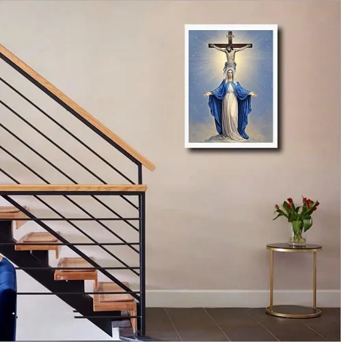 Vista 3 de MaiYiYi Pintura de diamantes de Jesús por números, taladro redondo completo 5D, pintura de diamantes con puntada de Virgen María, cruz religiosa