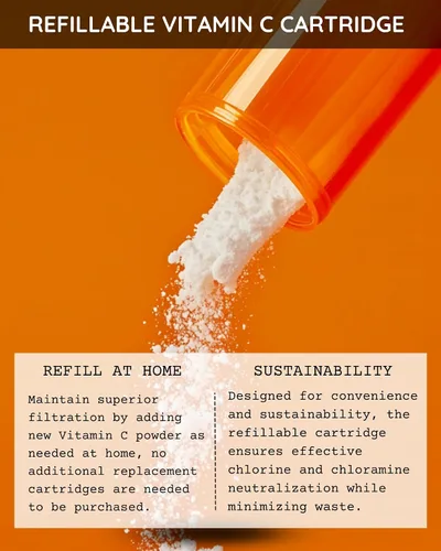 Vista 7 de Cabezal de ducha de mano con vitamina C Cartucho de vitamina C pura recargable, sin rellenos, reduce el cloro y la cloramina, recarga