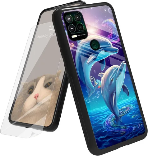 Vista 78 de Funda para Motorola Moto G Play 4G 2024 con protector de pantalla, parte trasera de vidrio templado + funda de silicona suave TPU absorción