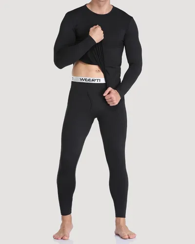 Vista 2 de WEERTI Ropa interior térmica para hombre capa base de tela polar con forro polar