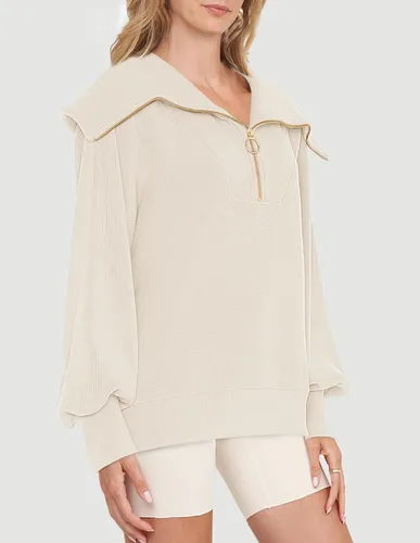 Vista 2 de MEROKEETY Sudadera de manga larga con cremallera corta para mujer, cuello en V, acanalada, Y2K