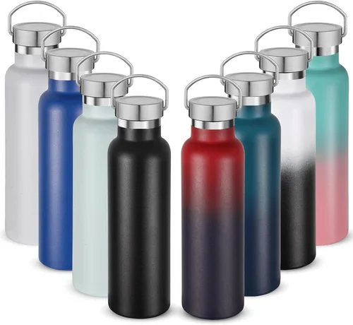 Vista 46 de Neihepal Botellas de agua de acero inoxidable negras, botella de viaje de doble pared con aislamiento al vacío de 20 onzas con tapa a prueba
