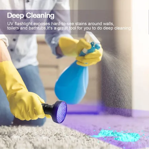 Vista 6 de ESCO LITE Linterna UV de luz negra, 100 luces LED negras para detección de orina de mascotas, linternas ultravioleta para orina de perro