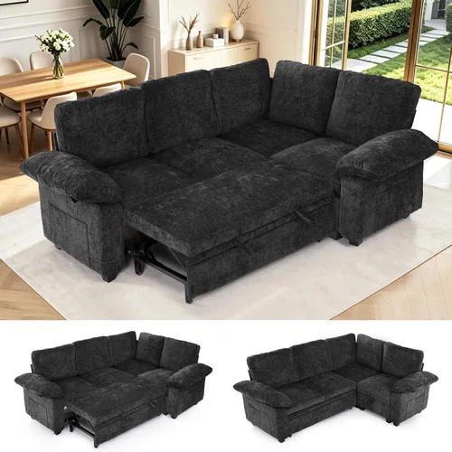 Vista 26 de Sofá cama modular modular con cama extraíble, sofá modular de 5 asientos en forma de L con almacenamiento, sofá nube, sofás seccionales convertibles