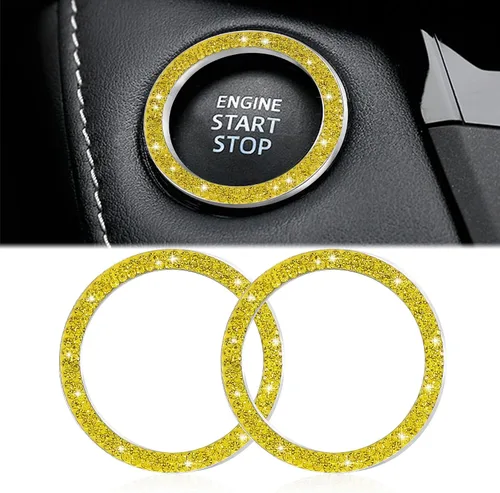 Vista 9 de WINKA 2 piezas Cubierta de botón de arranque del motor del automóvil con diamantes brillantes Anillo de botón de arranque y parada con cristales