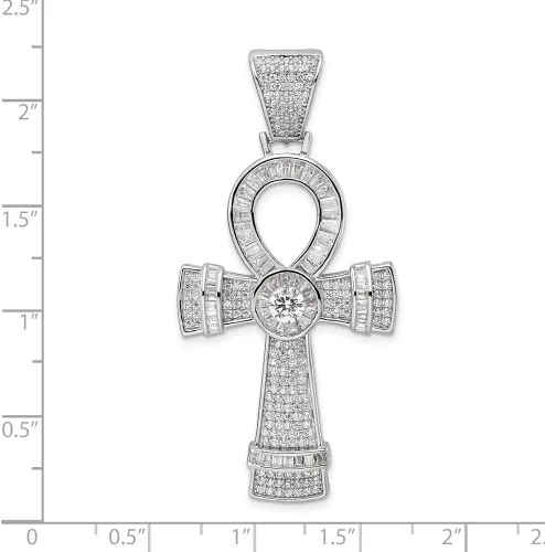 Vista 4 de Auriga Fine Jewelry Colgante de cruz Ankh de plata esterlina 925 con circonita cúbica rodiada para mujer (L-2.131 in, W-1.039 in), Metal, Circonita