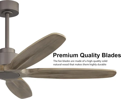 Vista 4 de WINGBO Ventilador de techo de 54 pulgadas sin luz, 5 aspas de madera maciza tallada, motor CC reversible de 6 velocidades, ventilador de techo