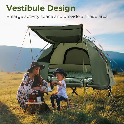 Vista 2 de GYMAX Tienda de campaña con cuna, plegable de 5 en 1 con colchón y almohadas, sacos de dormir, parasol, tienda de campaña elevada para camping