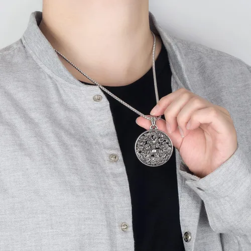 Vista 2 de Collar de plata de ley 925 para hombre, 100 % de plata de ley 925, diseño vintage, colgante de dragón, joyería de plata para hombre, regalo