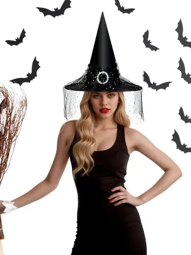 Vista 3 de Edoneery Sombrero de bruja de Halloween para mujer, encaje de malla, accesorio de disfraz de mago para fiestas de cosplay