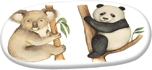 Vista 3 de Mantel ovalado ajustable para patio, decoración de animales, de poliéster, con bordes elásticos, estampado de koala y panda sentados en árboles