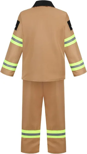 Vista 2 de HAPNBCELE Disfraz de bombero para niños, disfraz de bombero marrón para disfraz de Halloween
