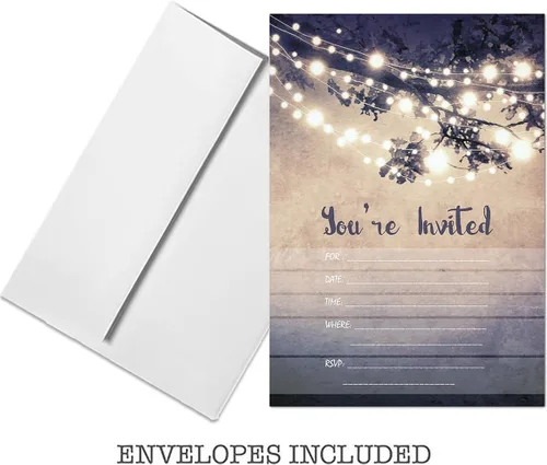 Vista 2 de 25 luces al aire libre con invitaciones de fiesta de 5 x 7 pulgadas con sobres