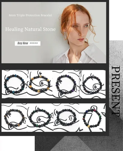 Vista 7 de JEWPARK - Juego de 8 pulseras de cuentas de hematita para hombres y mujeres, pulsera de piedra ajustable con energía curativa de 0.315in, pulsera