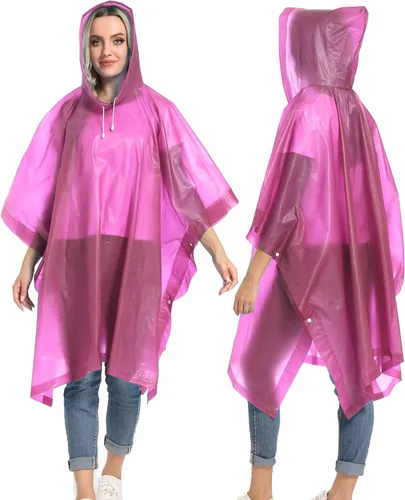 Vista 67 de Ponchos de lluvia reutilizables con capucha con cordón para adultos, abrigo de lluvia grueso impermeable, 2 paquetes