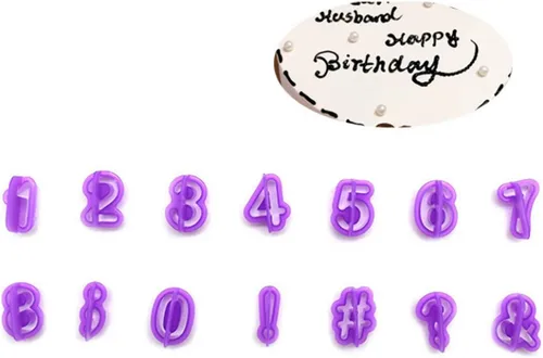 Vista 7 de Cortadores de letras de fondant, cortadores del alfabeto, juego de cortador de fondant de letras y números, 40 piezas, moldes de fondants