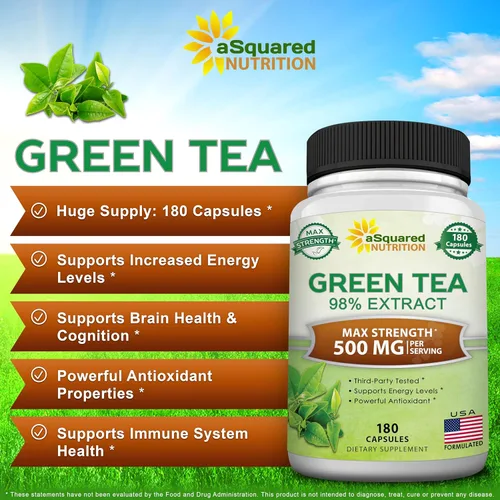 Vista 3 de Suplemento de extracto de té verde con EGCG – 180 cápsulas – Max Potency quemador de grasa de té verde 500 mg pastillas para pérdida