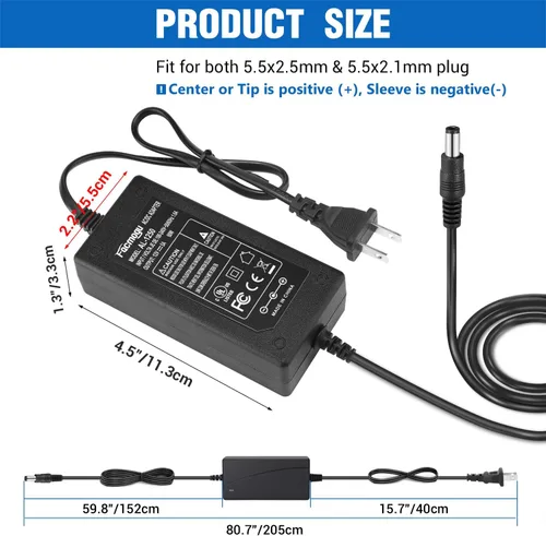 Vista 5 de Facmogu Fuente de alimentación de 12 V 5 A, adaptador de CA CC, convertidor de 100-240 V a 12 voltios transformador de 5 amperios para accesorios