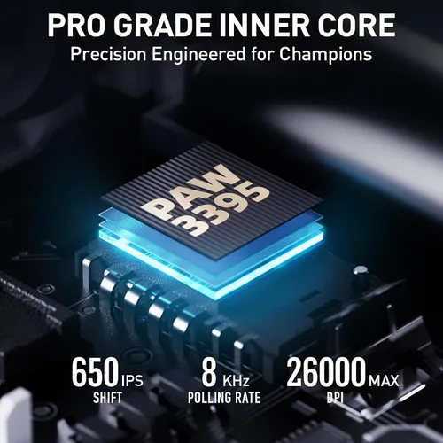 Vista 3 de INPHIC IN10P Superlight - Mouse inalámbrico para juegos, 2.12 oz, tasa de sondeo de 8K, 26,000 DPI, trimodo, sensor PAW3395, totalmente programable