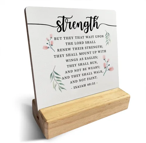 Vista 6 de Letrero de madera con versículos bíblicos con texto en inglés "Country Be Still and Know That I am God", decoración de escritorio cristiana