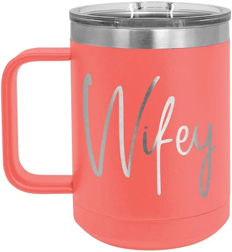 Vista 10 de WIFEY B Negro 15 oz taza de café w/tapa superior deslizante Taza de café de viaje aislado Ideas de regalo de cumpleaños o Navidad de mujeres