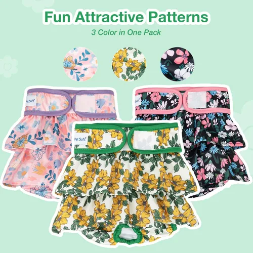 Vista 5 de Pet Soft Pañales para Perras Hembras – Paquete de 3 pañales lavables estilo vestido para perras hembras en celo – Bragas Reutilizables para Período