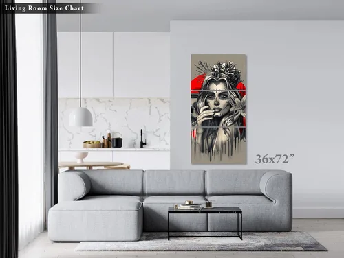 Vista 6 de krefta SUGARSKULL GIRL with CROWN - CANVAS WALL ART - Day of the Dead Painting - Tattoo Artist Sugar Skull Queen Flower Poster Gift
