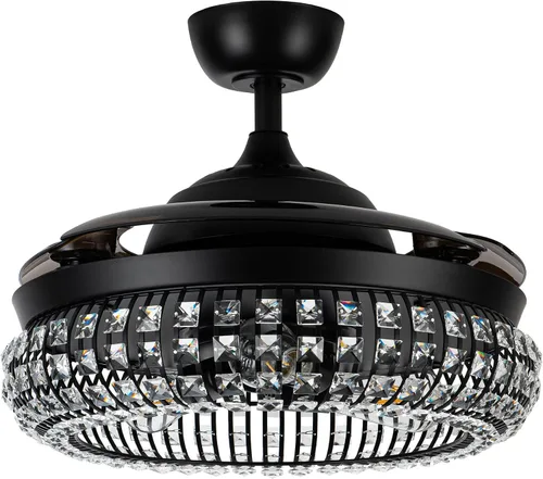 Vista 2 de Ventiladores de techo de cristal con luces y mando a distancia, ventilador de techo de araña de 42 pulgadas Ventilador de techo retráctil negro
