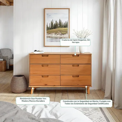 Vista 4 de Walker Edison Sloane - Cómoda de madera maciza con mango ranurado de 6 cajones, 52 pulgadas, color blanco