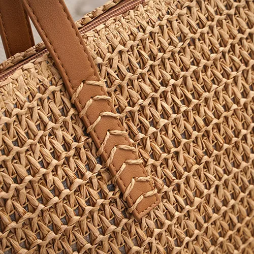 Vista 5 de Bolsa de playa para mujer, bolsa de paja tejida de verano, bolsa de paja para mujer, bolso de mano de paja para mujer, bolso de mano de vocación