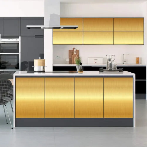 Vista 6 de WENMER Papel tapiz dorado metálico para despegar y pegar de 17.71 x 590 pulgadas, papel de contacto con aspecto de metal cepillado, decoración
