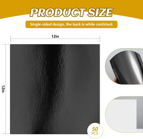 Vista 2 de Tenceur 50 hojas de cartulina negra de 12 x 12 pulgadas, hojas de papel metálico brillante con purpurina, papel de impresora cuadrado de 8.82 oz/m²