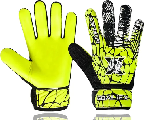 Vista 10 de Guantes de portero de fútbol, guantes de portero de fútbol para niños, niños y jóvenes, niños con doble muñeca de 4 mm y palma de súper agarre