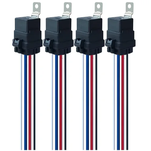 Vista 4 de Relé impermeable de 60 amperios con arnés, relé automotriz DC12V 4 pines SPST, cables de cobre estañado de alta resistencia de 12 AWG