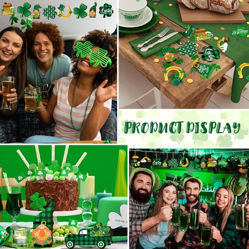 Vista 5 de Ferraycle 36 adornos de árbol del día de San Patricio, adornos de madera de trébol para árboles pequeños, decoraciones de trébol, gnomo, trébol