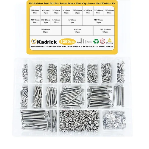 Vista 26 de Kadrick 1230 piezas de tornillos de acero inoxidable 304, surtido métrico M2 M3 M4 M5, kit de pernos de cabeza hexagonal de botón de 4mm-20mm