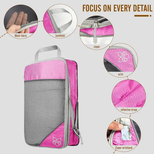 Vista 4 de Juego de 8 cubos de compresión para viajes, organizador de equipaje expandible con bolsa para zapatos y bolsa de lavandería, maleta ligera y mochila