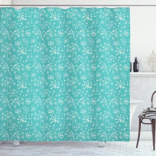Vista 41 de set de cortina para baño decorativa de tela de poliéster con ganchos