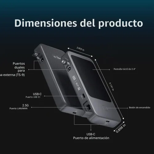 Vista 7 de GL.iNet GL-E5800 NA MUDI 7 5G Tri-Band Wi-Fi 7 Router de viaje con eSIM