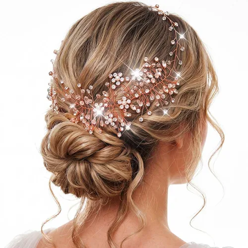 Vista 9 de Catery Diadema dorada con diamantes de imitación para novias y mujeres