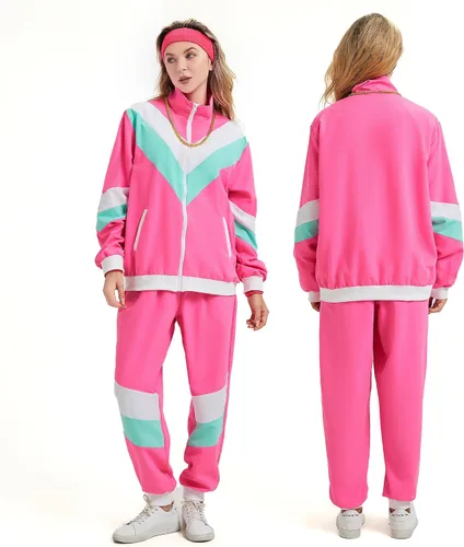 Vista 2 de Chándal de los años 80 para hombres y mujeres, traje retro rompevientos de los años 80 para parejas, traje deportivo de color de los años 90