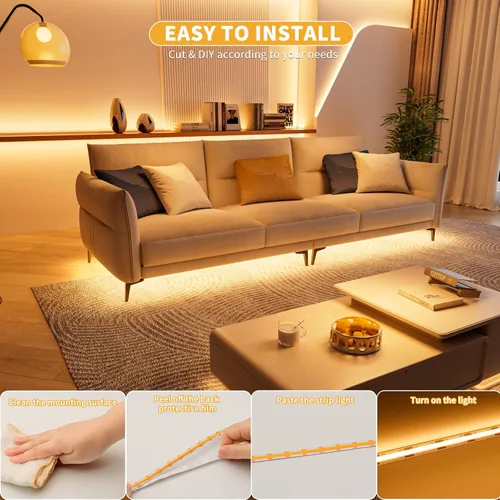 Vista 8 de PAUTIX Tira de luz LED COB USB de 5 V, 6.56 pies/6.6 ft, 1200 lm, regulable, 640 LED, 2700 K, blanco cálido, CRI90+ con retroiluminación de TV