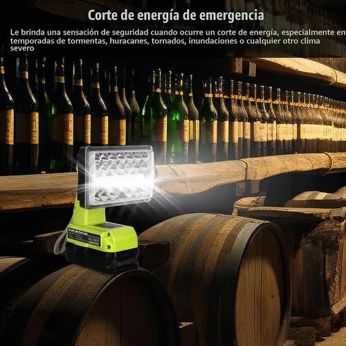 Vista 7 de Linterna de 18 W compatible con batería Ryobi de 18 V, reflector de luz de 2000LM 18V con puerto USB, puerto tipo C, cabezal giratorio de 110 grados