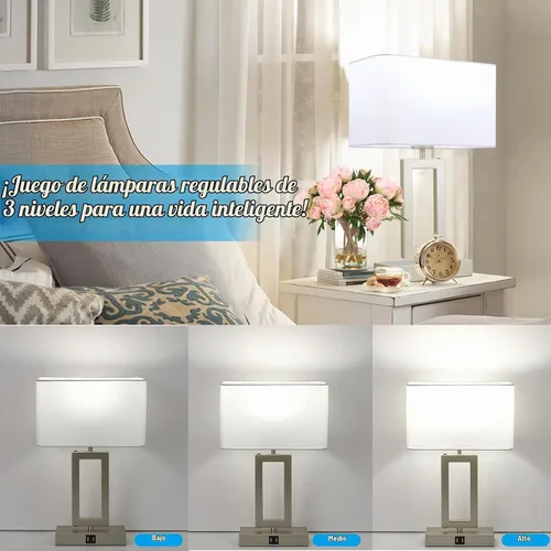 Vista 2 de BrightWe Juego de 2 lámparas de mesa para dormitorio, lámparas de mesa de control táctil con 2 puertos USB, lámparas de mesita de noche regulables