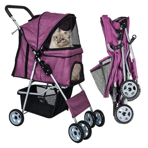 Vista 10 de Cochecito para perros pequeños, cochecito para mascotas, carrito plegable, ligero, impermeable, con cesta de almacenamiento para cachorros, perros