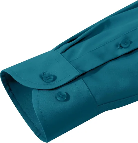 Vista 49 de Alimens & Gentle Camisas de vestir para hombre, manga larga, elásticas, sin arrugas, con botones