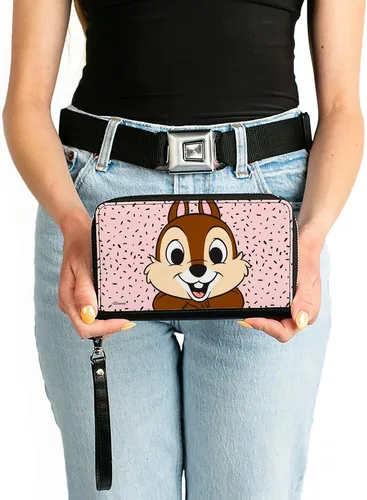Vista 3 de Buckle-Down PU Zip Alrededor De La Cartera Rectángulo Disney Chip n Dale Chip Sonriente Pose Espolvorear Rosa Negro, Chip n' Dale, Casual