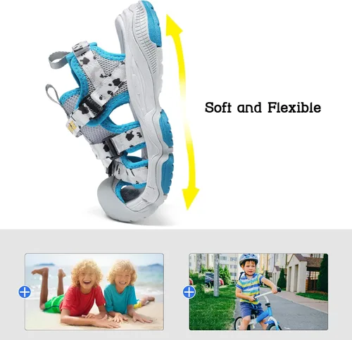 Vista 5 de JMFCHI Sandalias deportivas de verano para niños y niñas, sandalias de punta cerrada para exteriores, zapatos atléticos para agua, sandalias